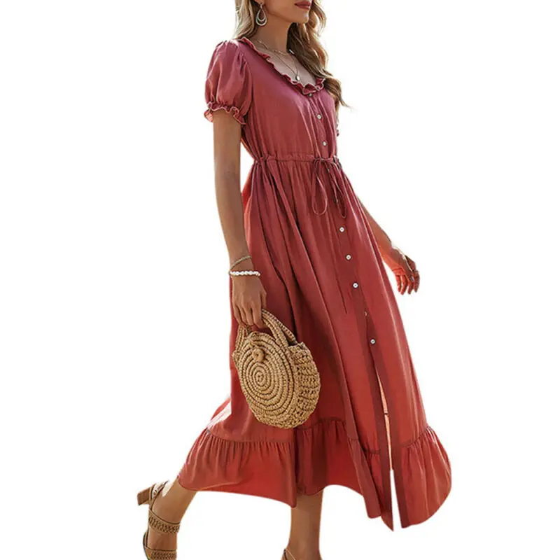 Womens Ladies Short Sleeve Fashion High Waist Casual Summer Beach Maxi Dress New
Womens Ladies Short Sleeve Fashion High Waist Casual Summer Beach Maxi Dress New