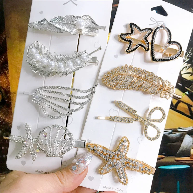4PCS Hair Accessories for Women Gold Silver Hair Clips Set Vintage Feather Starfish Crystal Pearls Hairpin Fashion Headwear 2021
4PCS Hair Accessories for Women Gold Silver Hair Clips Set Vintage Feather Starfish Crystal Pearls Hairpin Fashion Headwear 2021