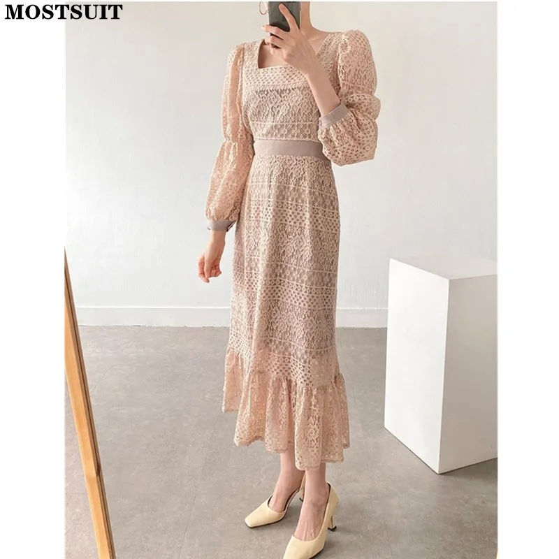 Elegant Chic Lace Long Dress Women Full Sleeve Square Collar Lace-up Sashes Dresses Vintage Sexy Fashion Ladies Vestidos 2022
Elegant Chic Lace Long Dress Women Full Sleeve Square Collar Lace-up Sashes Dresses Vintage Sexy Fashion Ladies Vestidos 2022