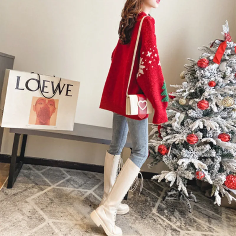 Sueter Mujer Winter Clothes Ladies Warm Red Knitted Christmas Sweater Loose Autumn Hedging Fashion Harajuku Korean Temperament
Sueter Mujer Winter Clothes Ladies Warm Red Knitted Christmas Sweater Loose Autumn Hedging Fashion Harajuku Korean Temperament