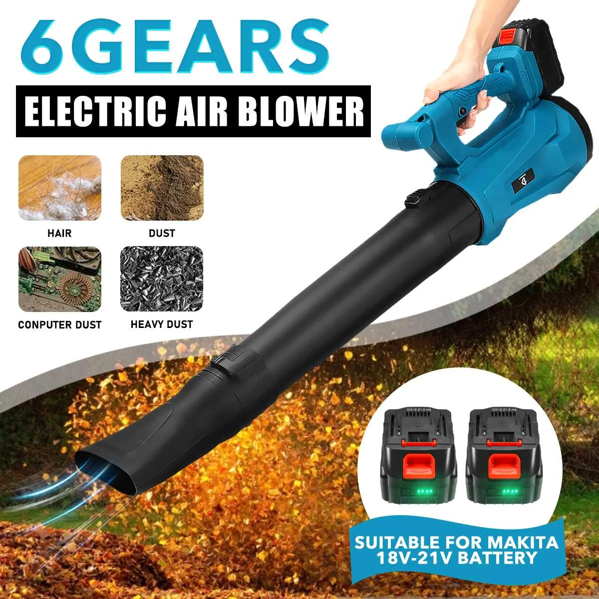 0-30000R 20V Cordles Air Blower 6Speed Super Power Blowing Dust Leaf Collector Cleaner Electric Vacuum Blower For Makita Battery
0-30000R 20V Cordles Air Blower 6Speed Super Power Blowing Dust Leaf Collector Cleaner Electric Vacuum Blower For Makita Battery