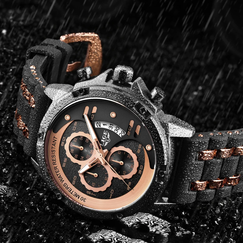 2020 New Men Watches Luxury Brand LIGE Chronograph Sports Waterproof Silicagel Quartz Analog Clock Relogio Masculino | Наручные часы