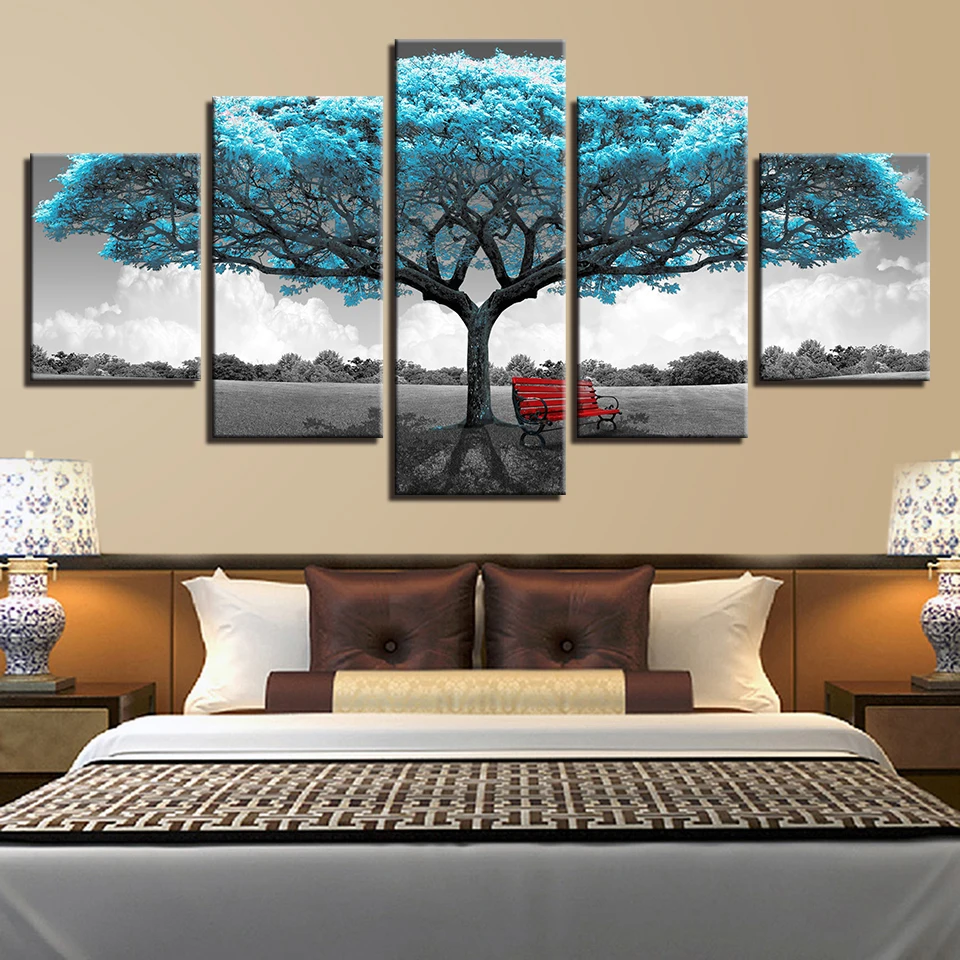 5 Pieces Abstract Blue Big Tree Red Chair Pictures Landscape Wall Art Canvas Painting For Modern Living Room Decor No Frame
5 Pieces Abstract Blue Big Tree Red Chair Pictures Landscape Wall Art Canvas Painting For Modern Living Room Decor No Frame