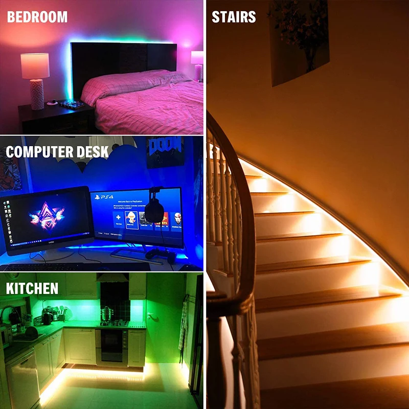 LED Strip Lights Set Sync to RGB Remote Color Music Flexible Change Room Mood Lighting Bedroom DNJ998