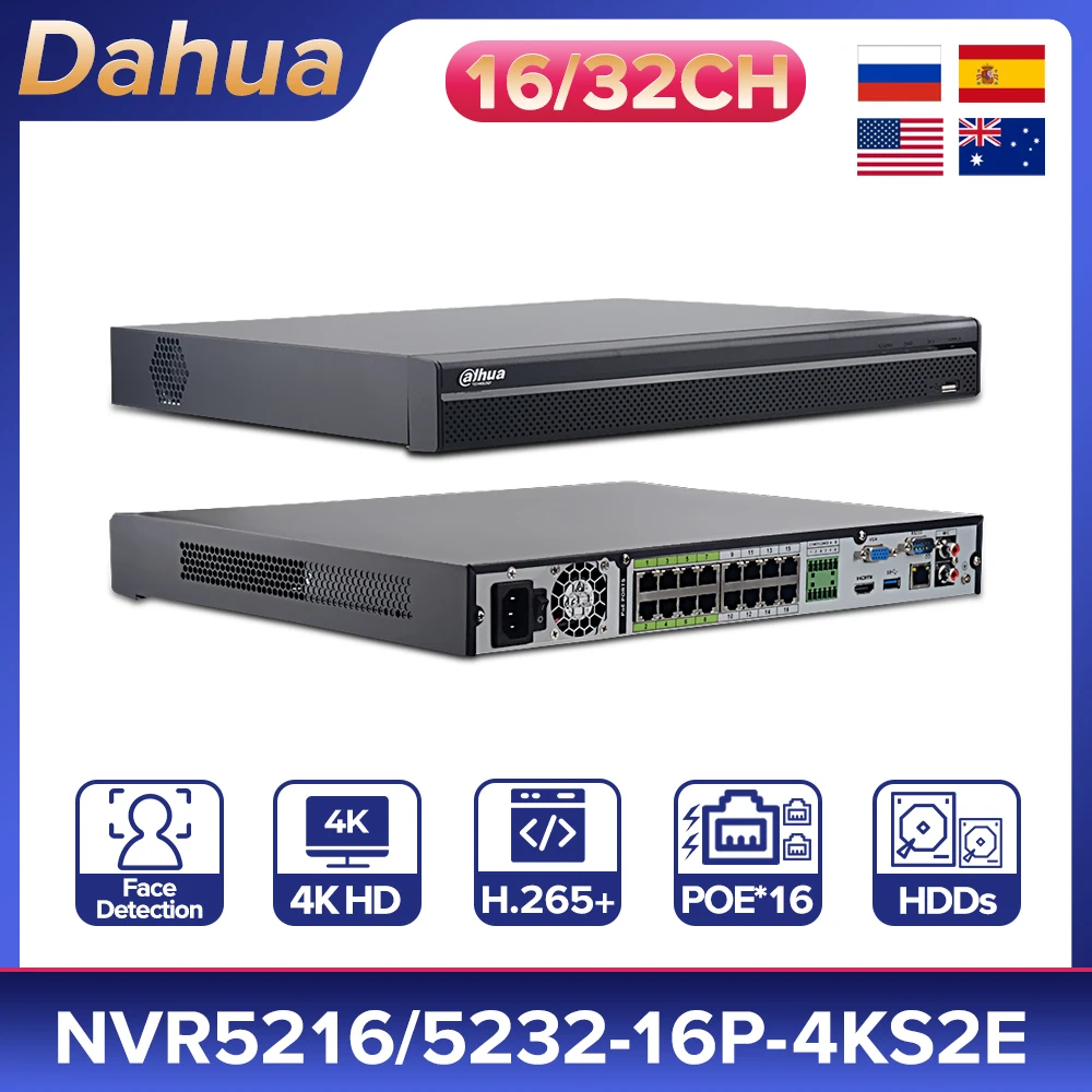 Dahua 4K 8MP NVR 16CH 32CH 16PoE Network Video Recorder NVR5216/5232-16P-4KS2E Face Recognition NVR for CCTV Camera Surveillance
Dahua 4K 8MP NVR 16CH 32CH 16PoE Network Video Recorder NVR5216/5232-16P-4KS2E Face Recognition NVR for CCTV Camera Surveillance