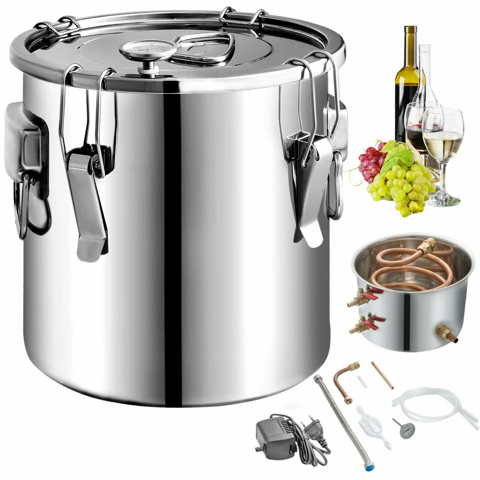 VEVOR 12/21/38L Moonshine DIY Still Alcohol Distiller Copper With Circulating Pump Water Wine Brandy Essential Oil Brewing Kit
VEVOR 12/21/38L Moonshine DIY Still Alcohol Distiller Copper With Circulating Pump Water Wine Brandy Essential Oil Brewing Kit