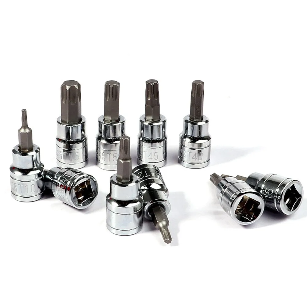 10Pcs Set Torx Star Bit Socket Set 3/8" Drive Sockets Wrench Bits Set T10- T55 Replacement Attachment
10Pcs Set Torx Star Bit Socket Set 3/8" Drive Sockets Wrench Bits Set T10- T55 Replacement Attachment