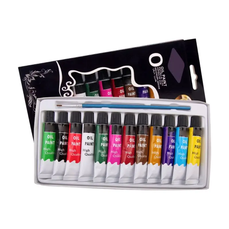 

12 Colors Oil Painting Paint Drawing Pigment 12ml Tubes with Brush Set Artist Art Supplies for Beginner