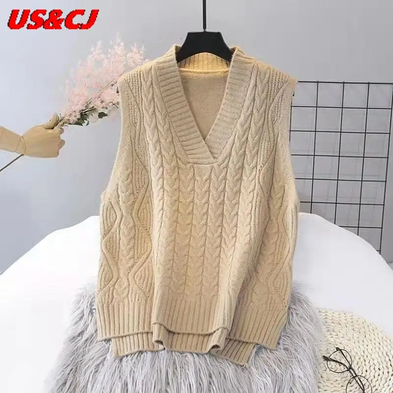 Fashion knit Pullovers Female 2021 Autumn New Korean Style Knitted Sweater Student Loose Leisure Sleeveless Pure Color Vest Coat
Fashion knit Pullovers Female 2021 Autumn New Korean Style Knitted Sweater Student Loose Leisure Sleeveless Pure Color Vest Coat
