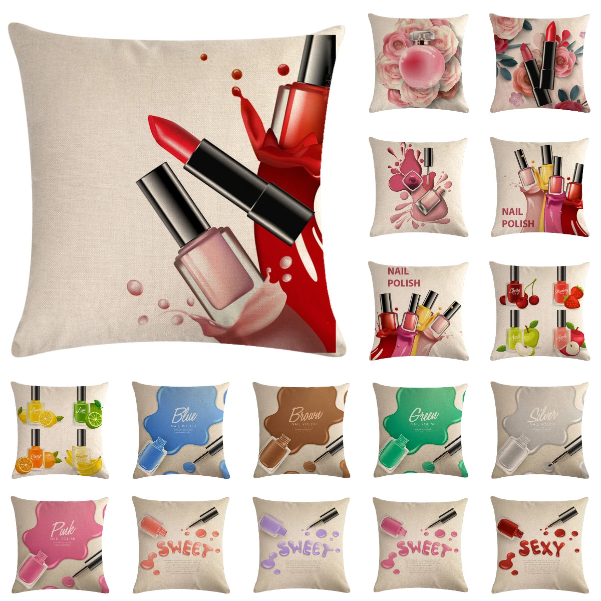 Cosmetics Perfume Bottles Nail Polish Lipsticks Pillow Cover Linen Sexy Sweet Decorative Pillow Cushion Cover Sofa Throw Pillows
Cosmetics Perfume Bottles Nail Polish Lipsticks Pillow Cover Linen Sexy Sweet Decorative Pillow Cushion Cover Sofa Throw Pillows