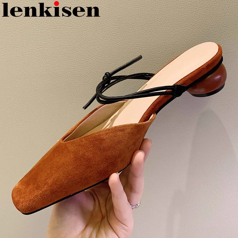 Lenkisen european style high fashion leisure sheep suede square toe low round heels mules slip on daily wear gladiator pumps L19
Lenkisen european style high fashion leisure sheep suede square toe low round heels mules slip on daily wear gladiator pumps L19