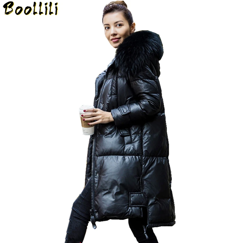 

Down Boollili Winter Jacket Women Natural Raccoon Fur Collar Hooded Genuine Leather Jackets 2023 Warm Real Sheepskin Coat