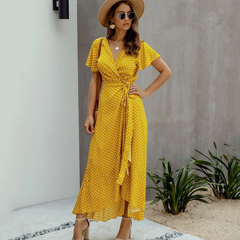 FAKUNTN Summer Maxi Dress Women Polka Dot Sexy V Neck Ruffles Short Sleeve Holiday Long Beach Sundress Ladies Lace Up Wrap Party
FAKUNTN Summer Maxi Dress Women Polka Dot Sexy V Neck Ruffles Short Sleeve Holiday Long Beach Sundress Ladies Lace Up Wrap Party