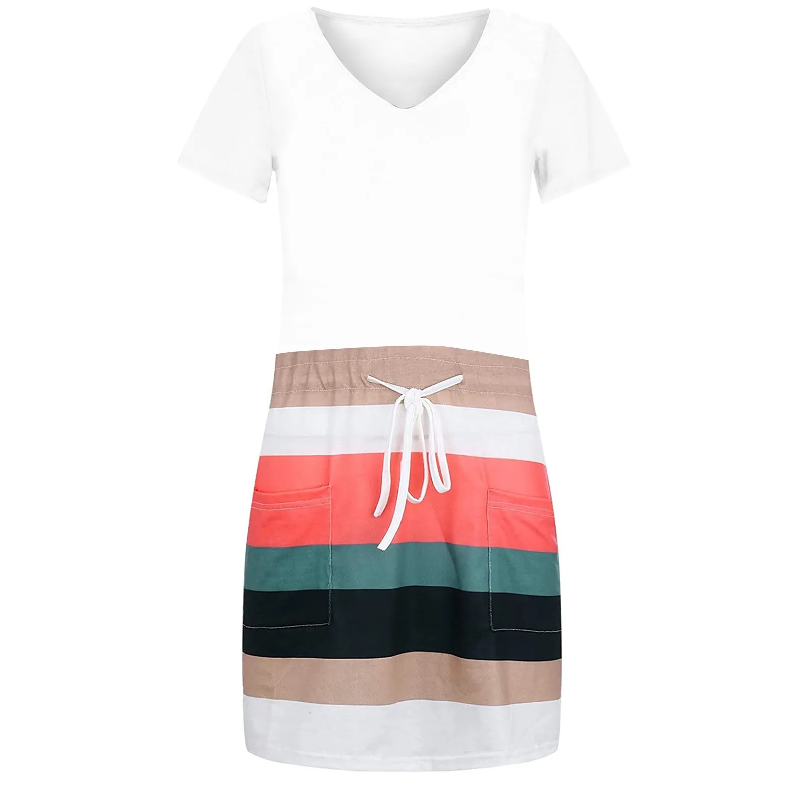 40# Short Sleeve Striped Print Dress Women V-neck Pocket Drawstring Summer Dress Women 2021 Office Lady Loose Dress Vestidos
40# Short Sleeve Striped Print Dress Women V-neck Pocket Drawstring Summer Dress Women 2021 Office Lady Loose Dress Vestidos