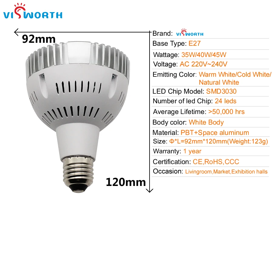 Par30 Светодиодный прожектор 35 Вт 40 45 лампы для витрины E27 теплый белый Natura Белая