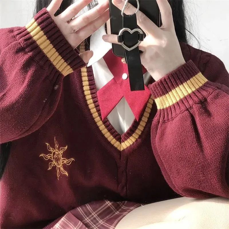 Red Wine Color Sweet College Style JK Uniform Loose Knitted Pullover Sweater Autumn Winter Long-sleeved Female Student Sweater
Red Wine Color Sweet College Style JK Uniform Loose Knitted Pullover Sweater Autumn Winter Long-sleeved Female Student Sweater