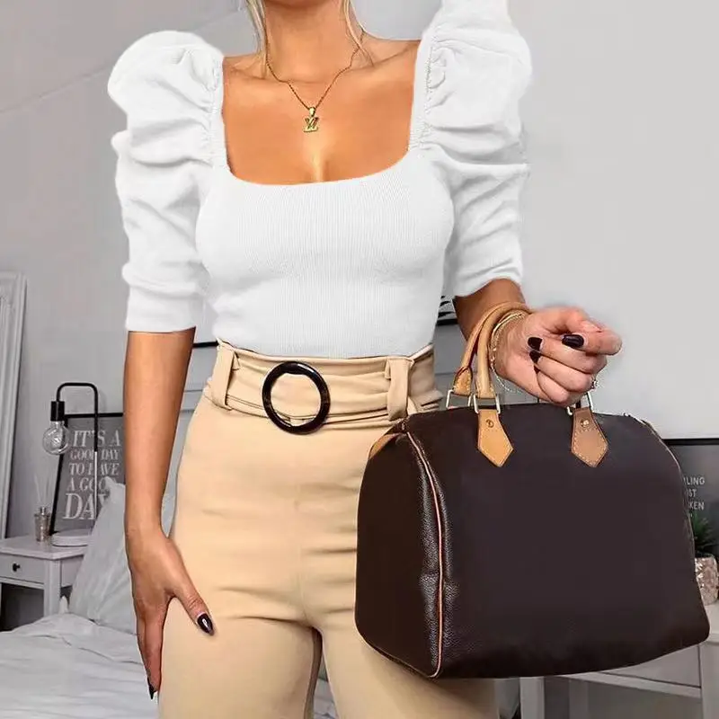 2021 Women's Bubble Five sleeve T sleeve new pullover belly button top plain color short sexy
2021 Women's Bubble Five sleeve T sleeve new pullover belly button top plain color short sexy