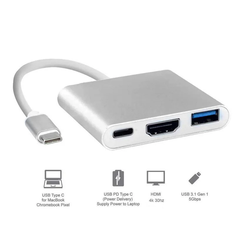 High quality 3 in 1 USB C 3.1 Hub Type C to HDMI-compatible PD USB 3.0 Digital Multiport Converter Adapter For Macbook Samsung 
High quality 3 in 1 USB C 3.1 Hub Type C to HDMI-compatible PD USB 3.0 Digital Multiport Converter Adapter For Macbook Samsung