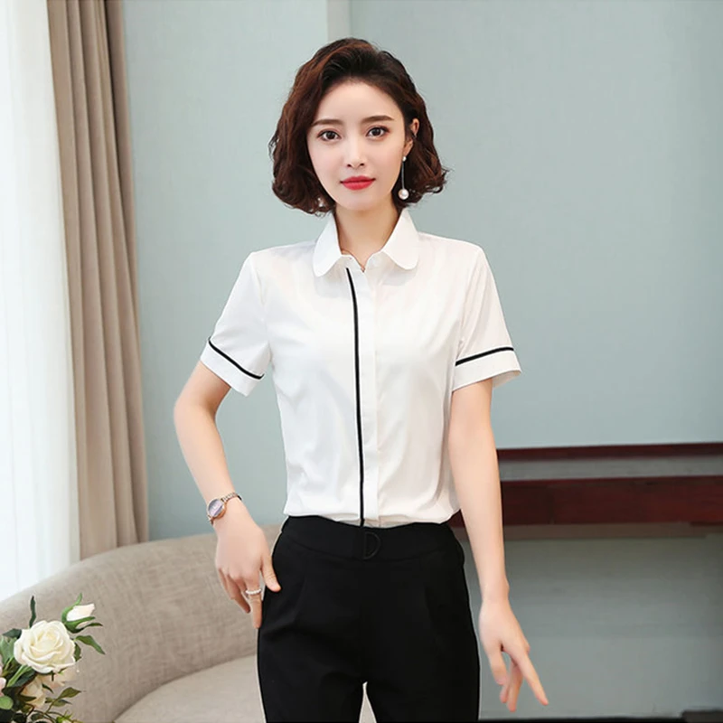 Women Summer Shirts Temperament Elegant Office OL Style Blouses Short Sleeve Polo-Neck Casual Loose Tops White Blusas MM0686
Women Summer Shirts Temperament Elegant Office OL Style Blouses Short Sleeve Polo-Neck Casual Loose Tops White Blusas MM0686