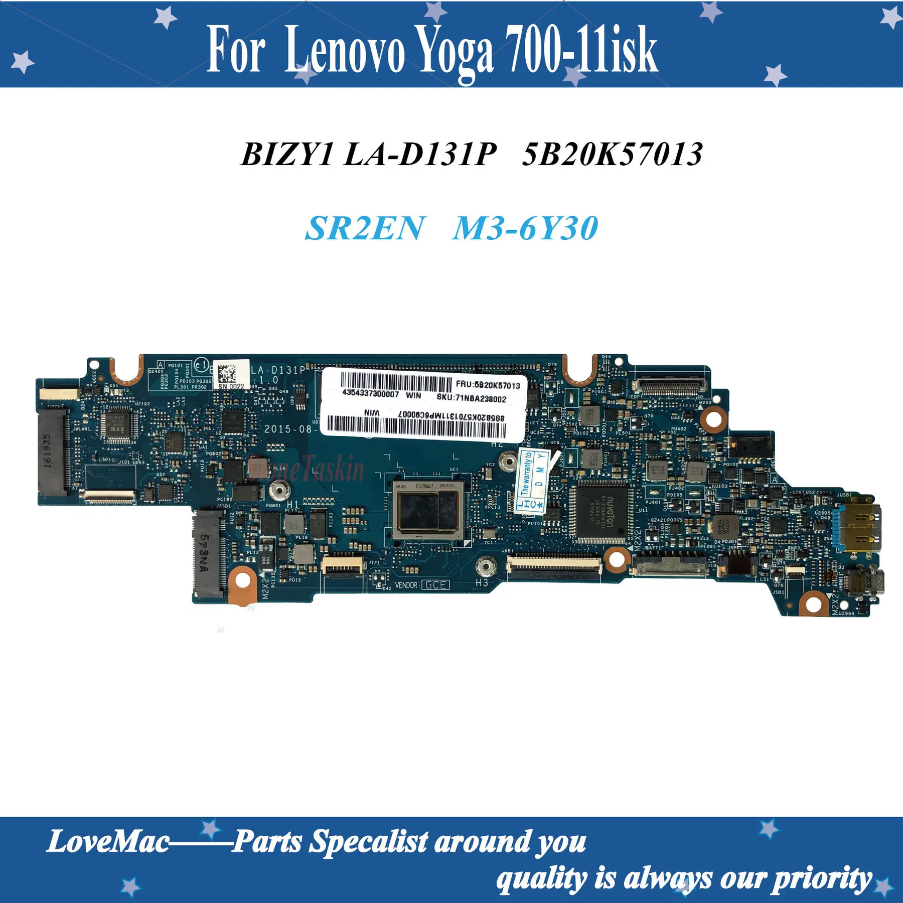 

Высококачественная материнская плата для ноутбука FRU 5B20K57013 BIZY1 LA-D131P для Lenovo Yoga 700-11isk 11,6 дюйма SR2EN M3-6Y30 100% протестирована