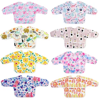 Baby Bibs Long Sleeve Waterproof Bibs Stain & Odor Resistant Toddler Bib with Pocket Washable Infants Unisex Bib 6-24 Month