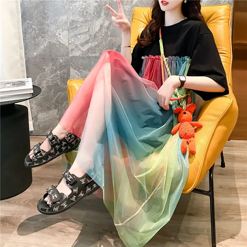 Plus Size T Shirt for Women Korean Fashion Embroidery Lace Rainbow Femme Shirt Tops O Neck Student Loose Casual Tee Tshirt D039
Plus Size T Shirt for Women Korean Fashion Embroidery Lace Rainbow Femme Shirt Tops O Neck Student Loose Casual Tee Tshirt D039