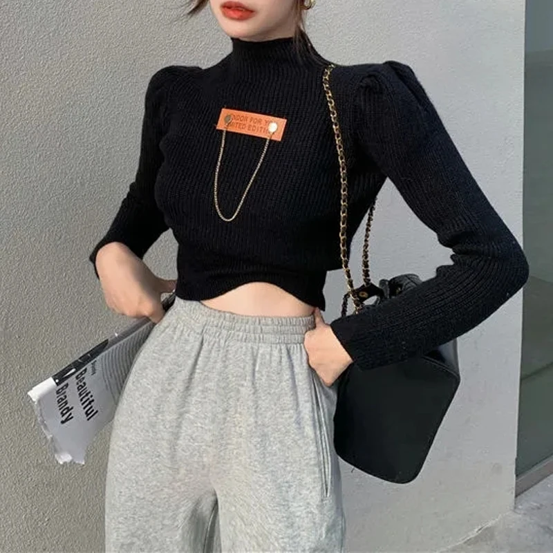 Women Turtleneck Long Puff Sleeve Knitted Cropped Sweater Autumn Winter Fashion Knitwear Female Letter Patch Knit Pullovers Tops
Women Turtleneck Long Puff Sleeve Knitted Cropped Sweater Autumn Winter Fashion Knitwear Female Letter Patch Knit Pullovers Tops