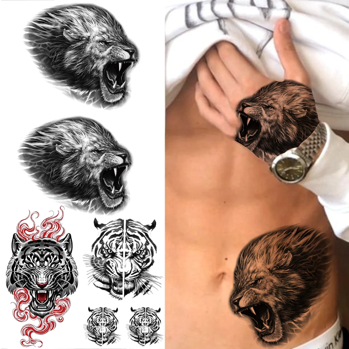 Unique Lion Head Temporary Tattoos For Men Women Black Tiger Fake Tattoo Sticker Realistic Arm Waist Feet Back Tiger Tatoos
Unique Lion Head Temporary Tattoos For Men Women Black Tiger Fake Tattoo Sticker Realistic Arm Waist Feet Back Tiger Tatoos