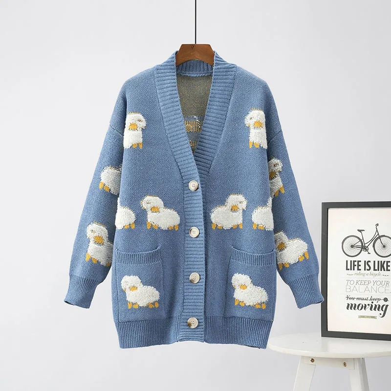 Autumn Female Knitted Cardigan Streetwear Loose Casual V-neck Cartoon Embroidery Women Single-breasted Long Sleeve Knitwear Coat
Autumn Female Knitted Cardigan Streetwear Loose Casual V-neck Cartoon Embroidery Women Single-breasted Long Sleeve Knitwear Coat