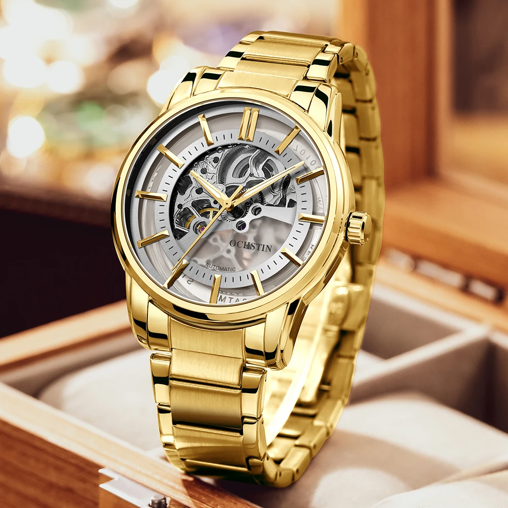 New Men Mechanical Wristwatches Golden Skeleton Sport Automatic Male Watch OCHSTIN Top Brand Luxury 2022 Gold Transparent Clcok
New Men Mechanical Wristwatches Golden Skeleton Sport Automatic Male Watch OCHSTIN Top Brand Luxury 2022 Gold Transparent Clcok