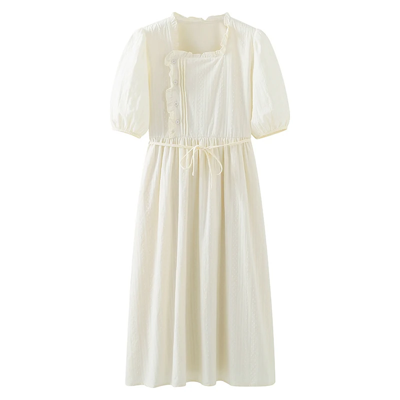 Summer new style literary and elegant long skirt with wooden ears French square neck puff sleeve dress women
Summer new style literary and elegant long skirt with wooden ears French square neck puff sleeve dress women