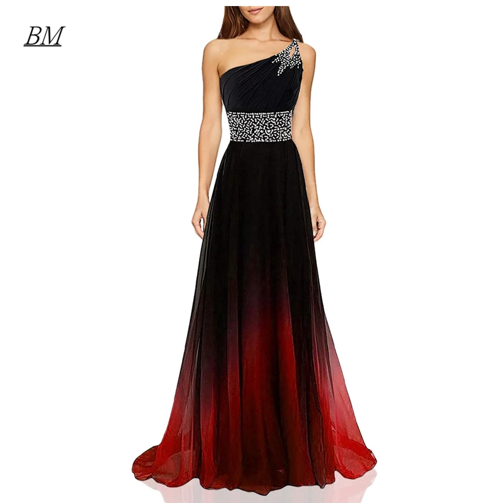 

New Lace Beaded Ombre Gradient Prom Dresses Scoop Long Chiffon Formal Evening Bridesmaid Party Gown Vestidos Robes De Soiree