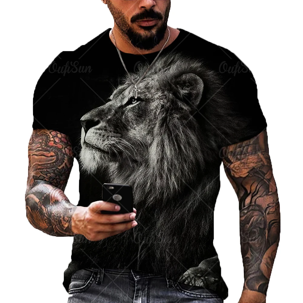 Футболка мужская с 3D-принтом льва модная свободная Уличная Повседневная рубашка