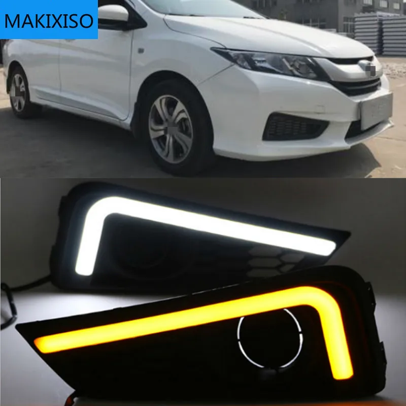 Светодиодный дневной светильник s для Honda City 2015 2016 колпак противотуманных фар LED drl с желтым сигнал поворота светильник Тюнинг автомобилей
Светодиодный дневной светильник s для Honda City 2015 2016 колпак противотуманных фар LED drl с желтым сигнал поворота светильник Тюнинг автомобилей