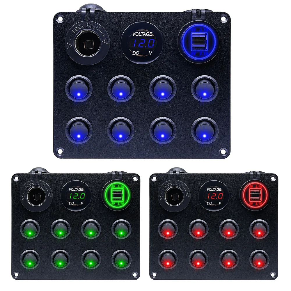 12-24V 8 Gang Toggle Switch Panel Dual USB Charger Car Push Button Circuit Breaker For Car RV Truck ATV UTV Camper Caravan
12-24V 8 Gang Toggle Switch Panel Dual USB Charger Car Push Button Circuit Breaker For Car RV Truck ATV UTV Camper Caravan