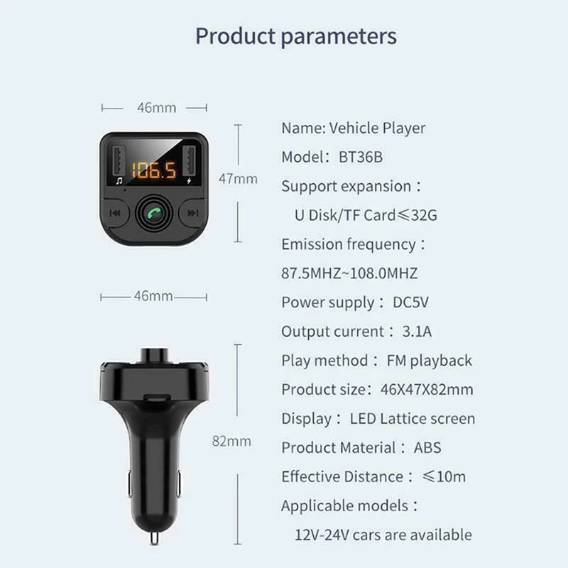T36b smart car charging MP3 Bluetooth hands free phone car music player Car FM receiver Car Electronics Accessories
T36b smart car charging MP3 Bluetooth hands free phone car music player Car FM receiver Car Electronics Accessories