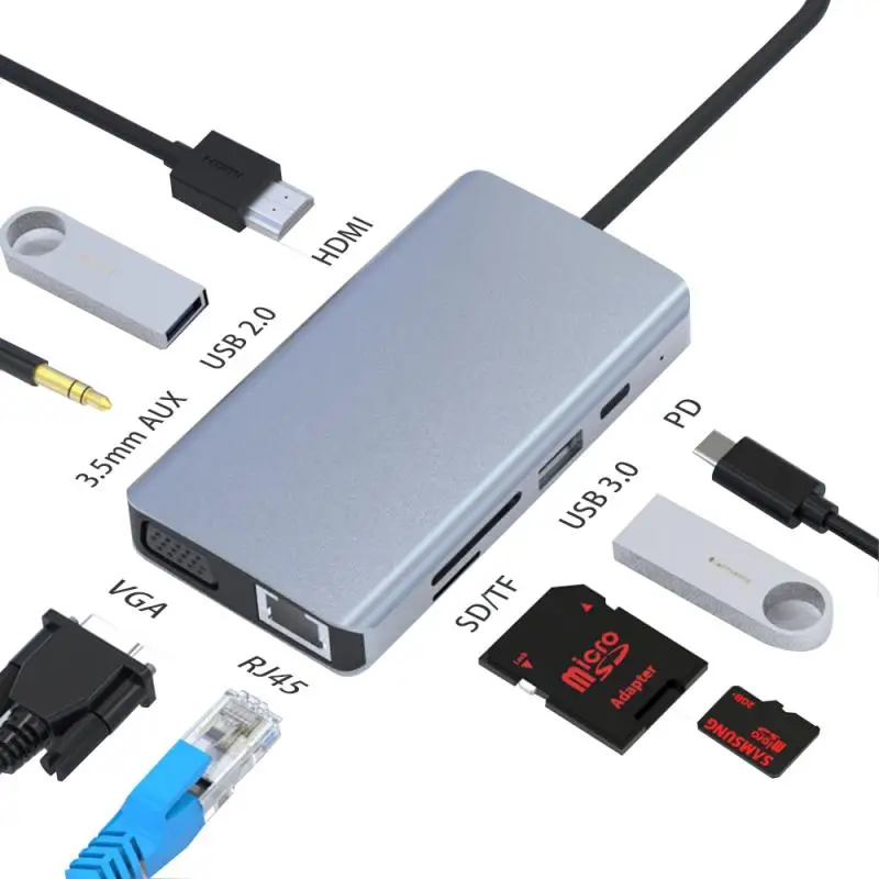 USB C Hub Type C 3.1 9 In 1 Hub Adapter Docking Station With 4K HDMI/Ethernet/SD&TF Card Reader/Audio For Mac&Type C Laptops
USB C Hub Type C 3.1 9 In 1 Hub Adapter Docking Station With 4K HDMI/Ethernet/SD&TF Card Reader/Audio For Mac&Type C Laptops