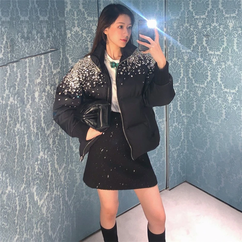 Большая Марка, новинка зимы 2021, тяжелая промышленная Толстая стеганая куртка с блестками и инкрустированными бриллиантами, Женская куртка ... 
Большая Марка, новинка зимы 2021, тяжелая промышленная Толстая стеганая куртка с блестками и инкрустированными бриллиантами, Женская куртка ...