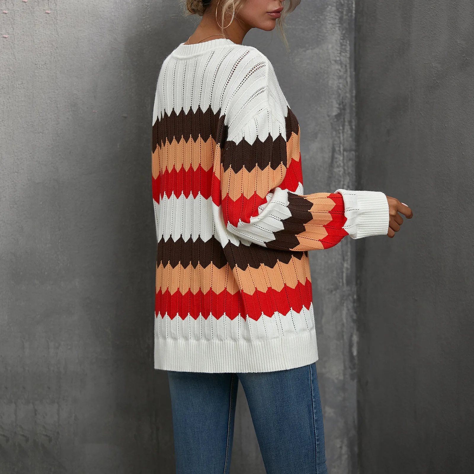 Women's Wavy Pattern Matching Color Stripe Casual Contrast Color Knit Sweater Knitting Sweater Solid O-Neck Stripe Pullover
Women's Wavy Pattern Matching Color Stripe Casual Contrast Color Knit Sweater Knitting Sweater Solid O-Neck Stripe Pullover