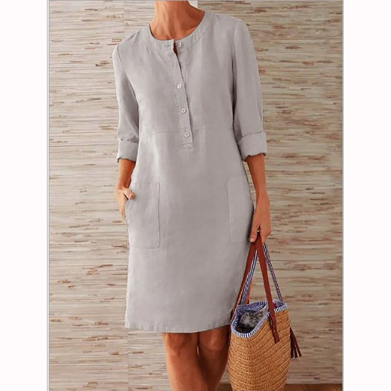Plus Size Womens Dress Fashion Pocket Cotton Linen Dresses For Women 2020 Spring Autumn Solid Basic Ladys Party Women Dress New
Plus Size Womens Dress Fashion Pocket Cotton Linen Dresses For Women 2020 Spring Autumn Solid Basic Ladys Party Women Dress New