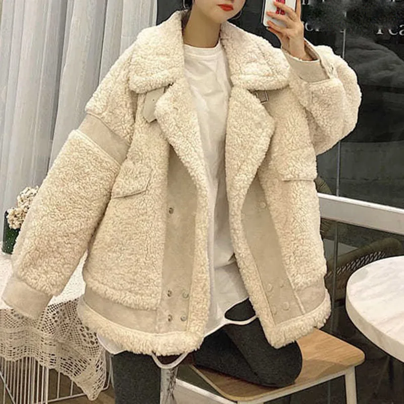 Women's Lamb Wool Coat 2021 NewFashion Winter Thickened Warm Fluffy Jacket Female Oversize Beige Korean Casual Cashmere Coats
Women's Lamb Wool Coat 2021 NewFashion Winter Thickened Warm Fluffy Jacket Female Oversize Beige Korean Casual Cashmere Coats