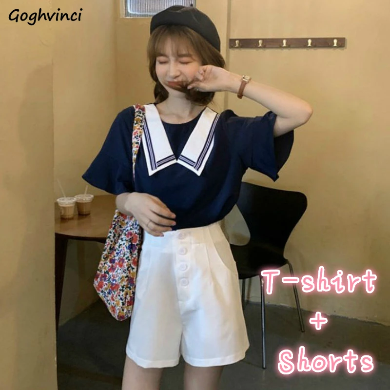 Women Sets Sailor Collar Short Sleeve T-shirts Solid Shorts Sweet Preppy Style Chic Kawaii Students Ruffles Ins Fashion Ulzzang
Women Sets Sailor Collar Short Sleeve T-shirts Solid Shorts Sweet Preppy Style Chic Kawaii Students Ruffles Ins Fashion Ulzzang