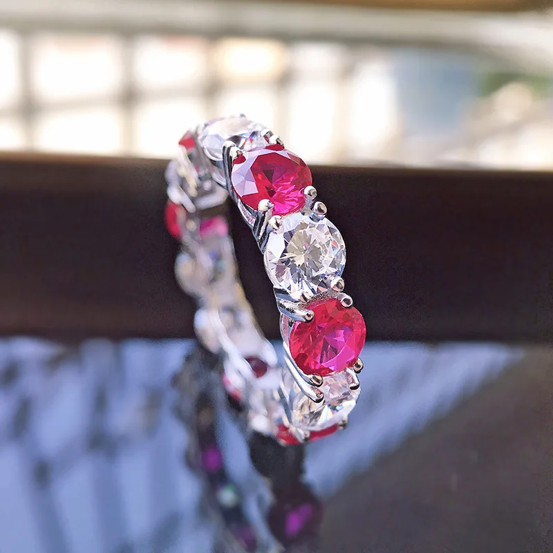 Engagement Ring Diamond Ruby Color 925 Sterling Silver 5*5 Round Trendy Woman Ring Wedding Bands
Engagement Ring Diamond Ruby Color 925 Sterling Silver 5*5 Round Trendy Woman Ring Wedding Bands
