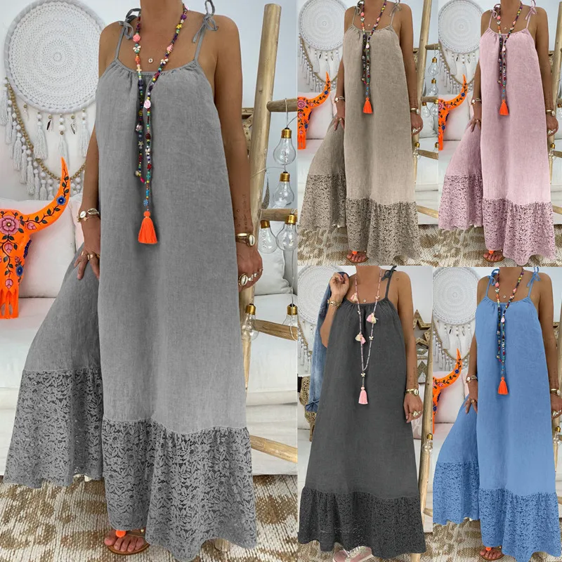 Summer Loose Spaghetti Strap Maxi Slip Beach Dress Long Lace Lady Vestidos Solid Large Sundress Sleeveless Backless Linen Dress
Summer Loose Spaghetti Strap Maxi Slip Beach Dress Long Lace Lady Vestidos Solid Large Sundress Sleeveless Backless Linen Dress