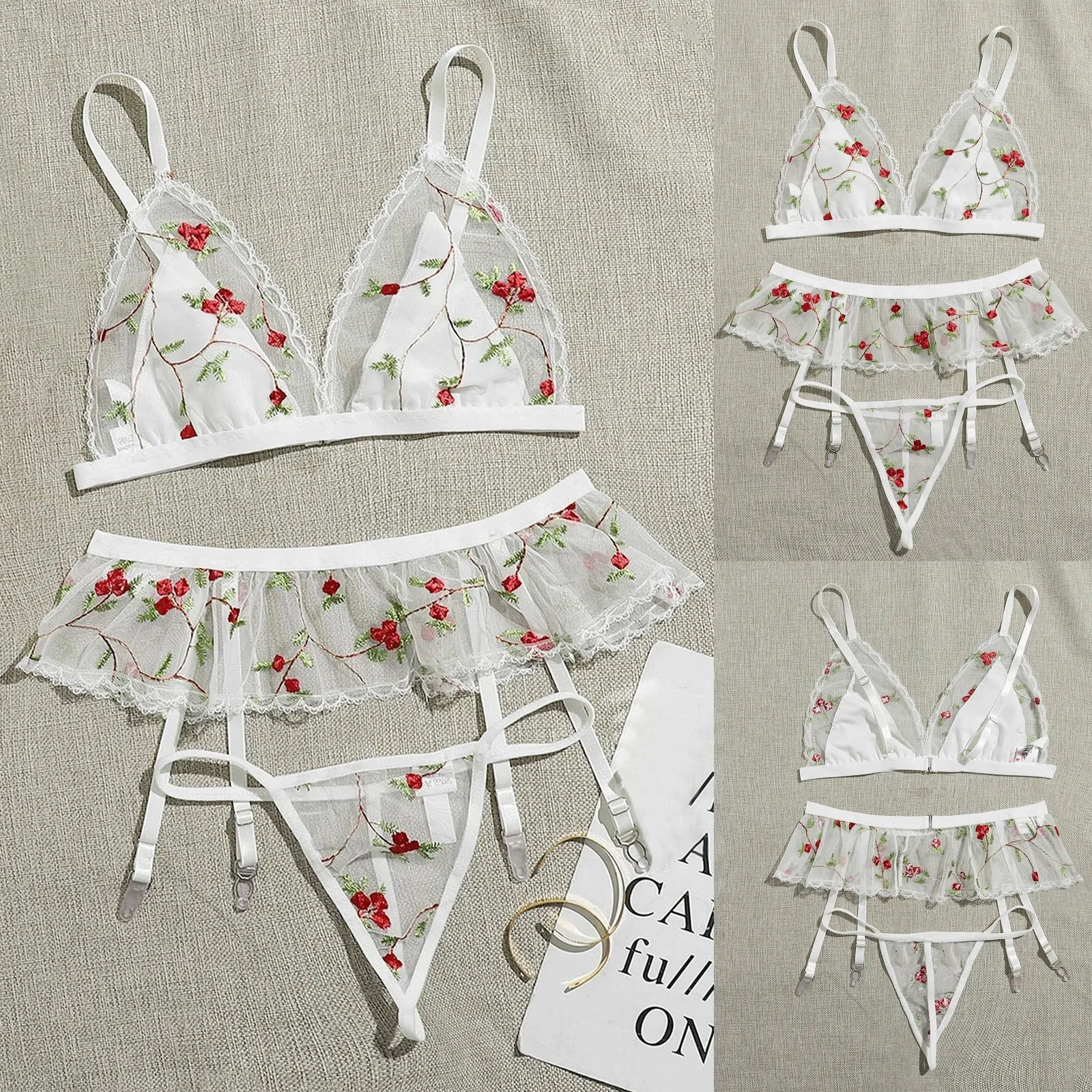 Erotic Lingerie Set Bra White Sexy Lace Embroidery Red Rose+Thong Underwear Pajamas for Women Comfort Bielizna Damska Drop Ship
Erotic Lingerie Set Bra White Sexy Lace Embroidery Red Rose+Thong Underwear Pajamas for Women Comfort Bielizna Damska Drop Ship