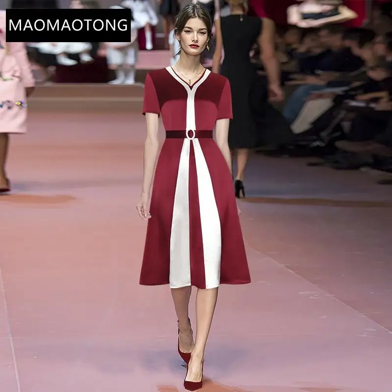 Fashion Designer Summer New Party Dresses Women V-neck Short Sleeve Belted Beading Elegant Red Midi Dress Vestidos
Fashion Designer Summer New Party Dresses Women V-neck Short Sleeve Belted Beading Elegant Red Midi Dress Vestidos