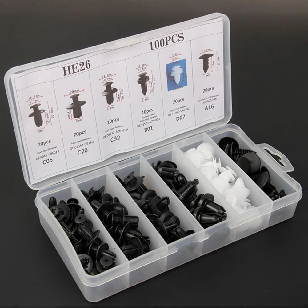 100 шт. разные автомобильные клипсы, нажимные штифты, крепеж для бампера, заклепки, 6 размеров, комплект фиксаторов для дверной отделки
100 шт. разные автомобильные клипсы, нажимные штифты, крепеж для бампера, заклепки, 6 размеров, комплект фиксаторов для дверной отделки