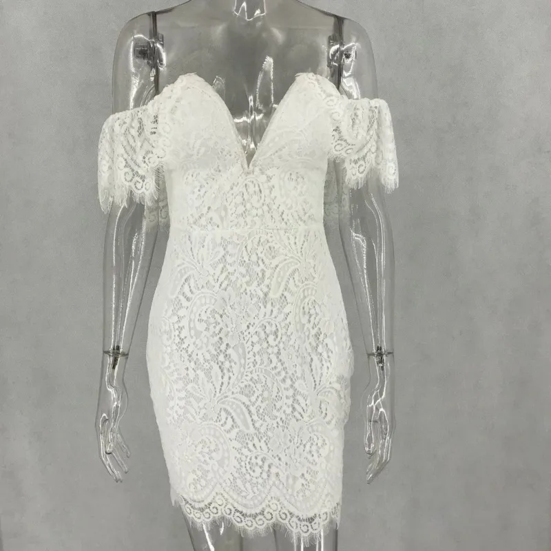 Off Shoulder White Dress Sexy Deep V Neck Elegant Rufles Short Sleeved Lace Dresses Woman Party Night Bandage Dress
Off Shoulder White Dress Sexy Deep V Neck Elegant Rufles Short Sleeved Lace Dresses Woman Party Night Bandage Dress