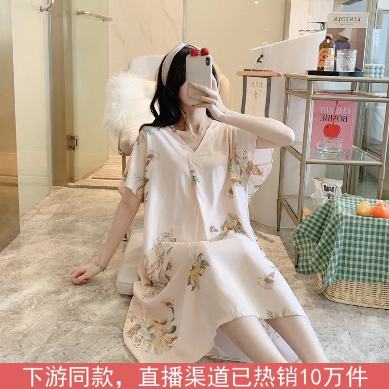 Women's Cotton Silk Nightdress Short Sleeve Cartoon Printed Pajamas Large plus Size women Loose Cotton modis lenceria femenina
Women's Cotton Silk Nightdress Short Sleeve Cartoon Printed Pajamas Large plus Size women Loose Cotton modis lenceria femenina