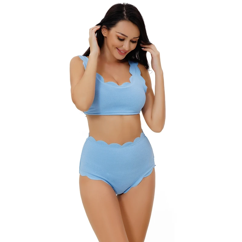 New 2 Pieces Bathing Suit Set Female Solid Color Sexy Laciness U-Neck Padded Camisole And High Waist Panties for Summer
New 2 Pieces Bathing Suit Set Female Solid Color Sexy Laciness U-Neck Padded Camisole And High Waist Panties for Summer